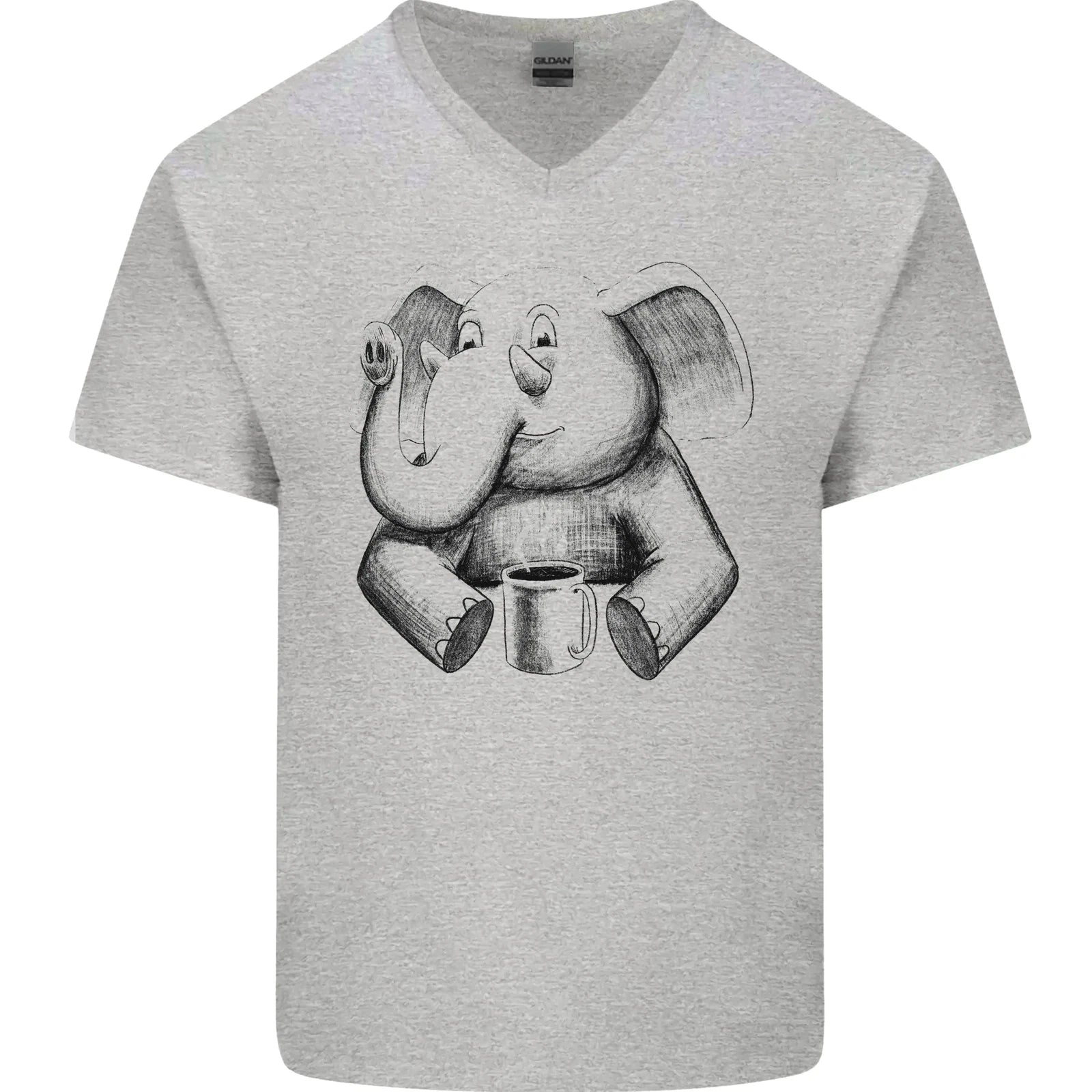 An Elephant Drinking Coffee Mens V-Neck Cotton T-Shirt