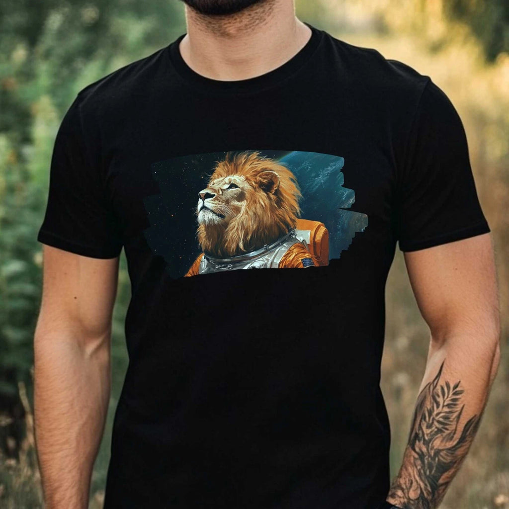 Mens Lion as Astronaut Print Cotton T-Shirt Size XS to 5XL