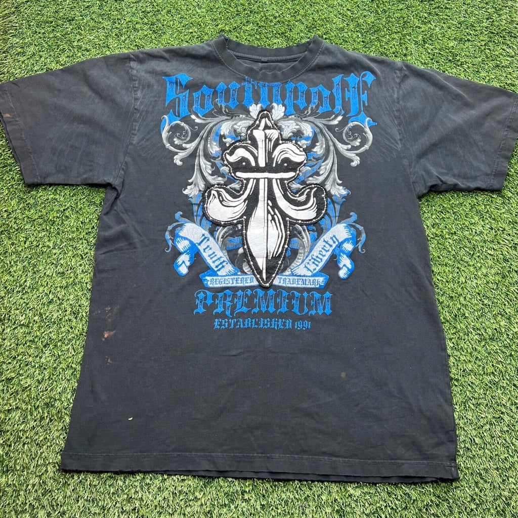 VTG Y2K Southpole T Shirt XL Mens Black Skate Cyber Grunge Affliction Style