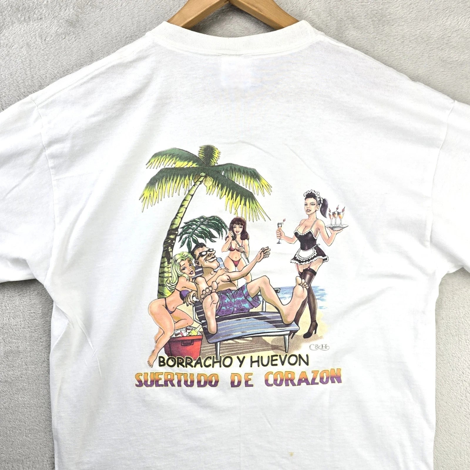 Vintage Borracho Y Huevon Suertudo De Corazon Shirt Large Mexico Drunk & Lazy