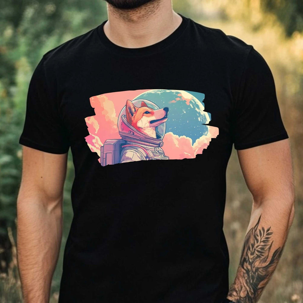 Mens Dog As Astronaut Print Cotton T-Shirt Size XS to 5XL