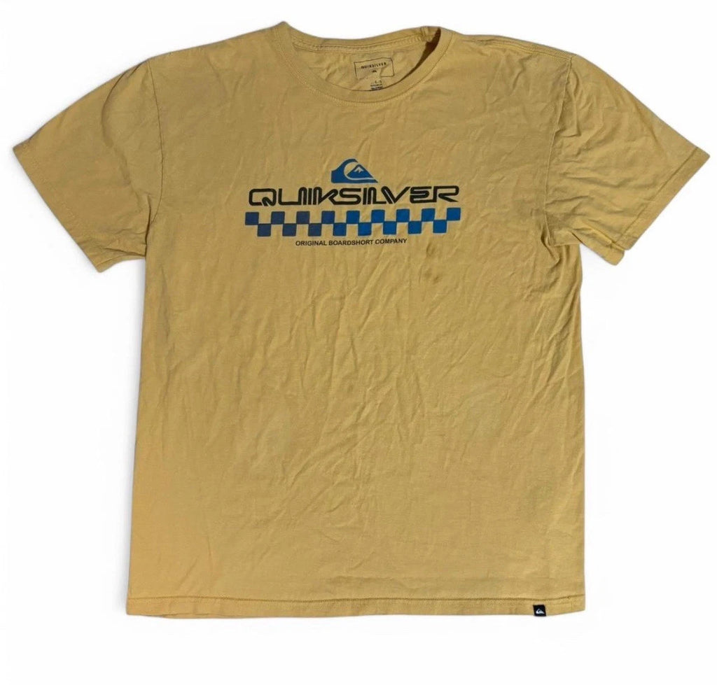 QUIKSILVER MENS SIZE LARGE MUSTARD SHORT SLEEVE SHIRT Y2K SKATE SURF