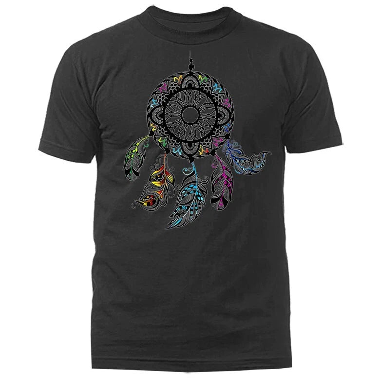 Beautiful Black Dream Catcher Native American Boho Feather T-shirt