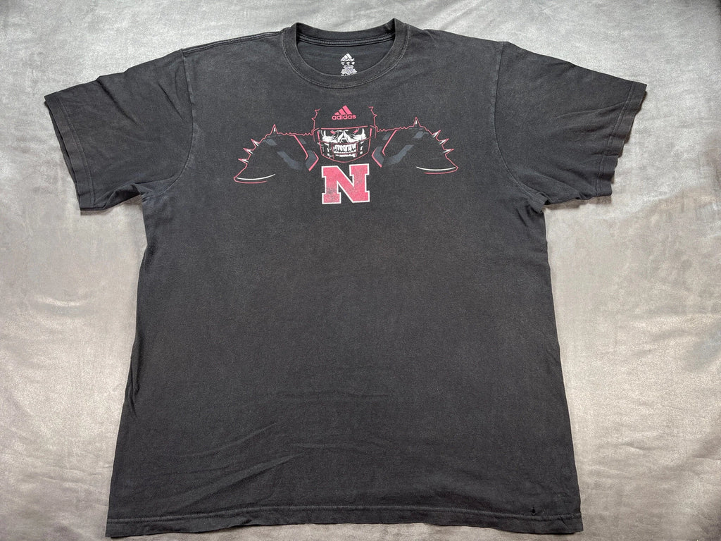 Nebraska Cornhuskers Football Skull Fashionably Faded Y2K Shirt Shoulder pads