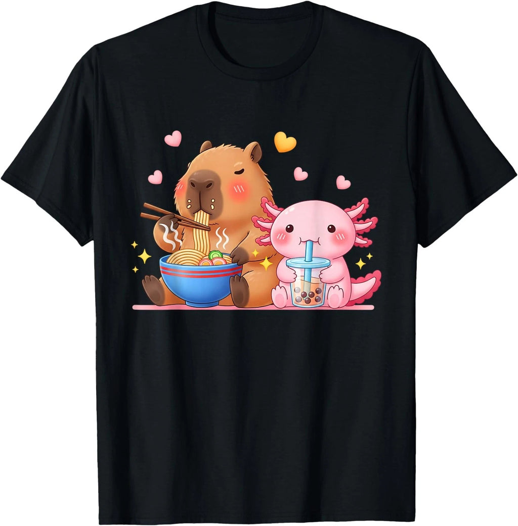 Cute Capybara Ramen and Axolotl Boba Kawaii T-Shirt
