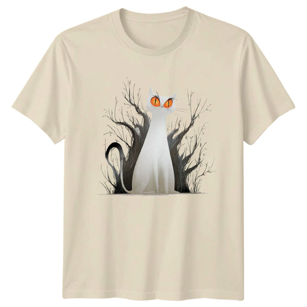 Spooky White Cat T-Shirt Halloween Ghost Cat Lovers Halloween Gift For Him