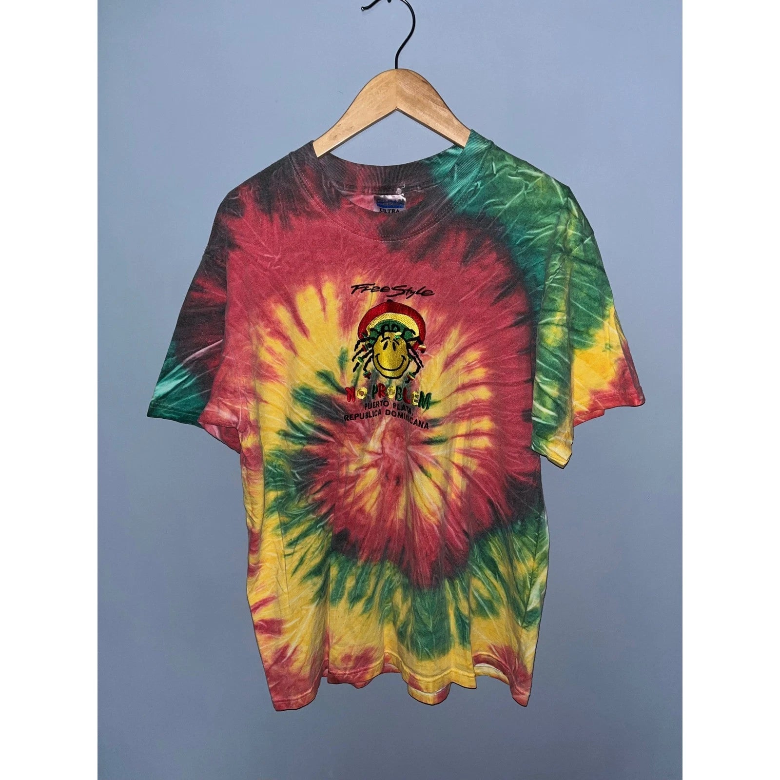 Vintage Gildan Rasta Tie Dye Shirt No Problem Puerto Plata Dominican Republic L