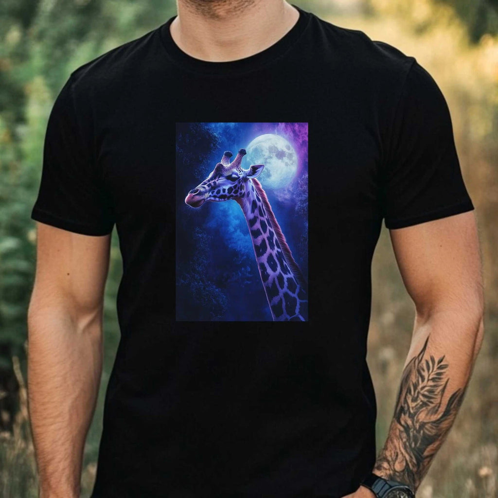Men's T-Shirt Giraffe in Moonlight Motif Cotton Size XS to 5XL