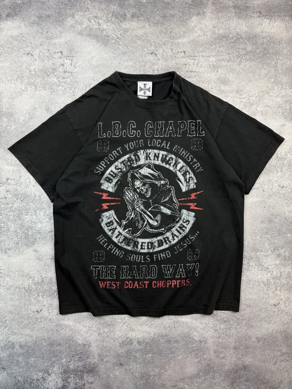 Vintage West Coast Choppers Skull T-Shirt Black Biker Tee Y2K Men's Size L