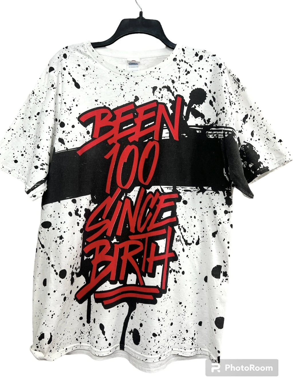 Vtg Y2K Been 100 Since Birth T-Shirt XL All Over Print Paint Splatter Delta Pro
