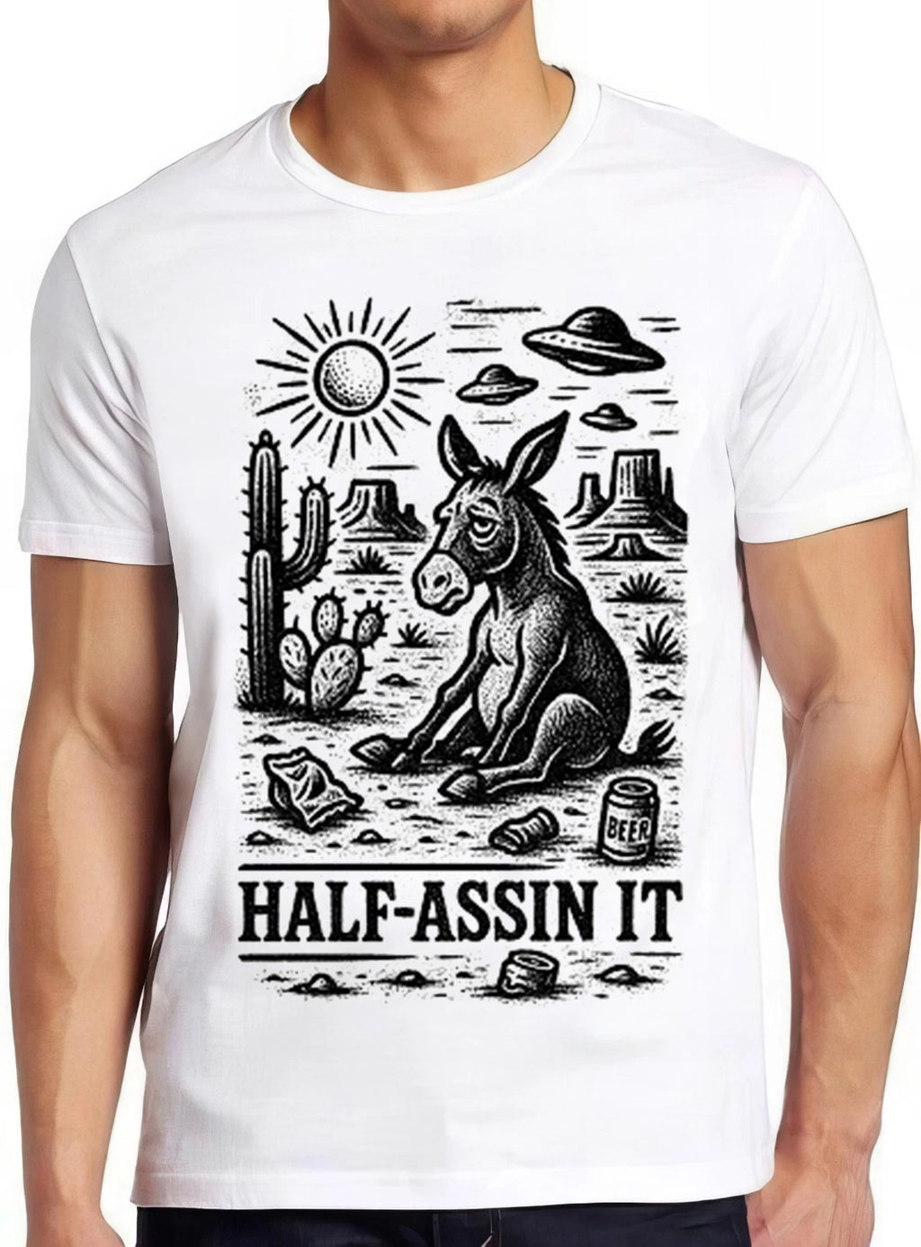 Half-Assin It Donkey Half-Ass Joke Lazy Guy Summer Funny Gift Tee T Shirt 2824