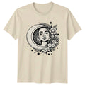Boho Woman Crescent Moon Floral Womens T-Shirt Floral Goddess Bohemian Mystical