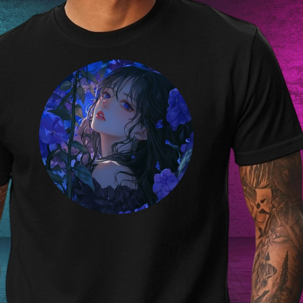 Mens Nightshade Flower Anime Motif Cotton T-Shirt Size XS to 5XL