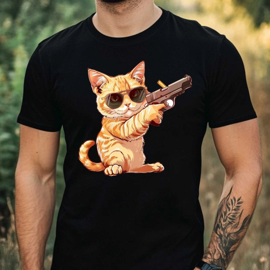 Mens Funny Cat Print Cotton T-Shirt Size XS to 5XL