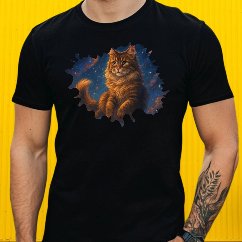 Men's Space Traveler Maine Coon Motif Cotton T-Shirt Size XS to 5XL