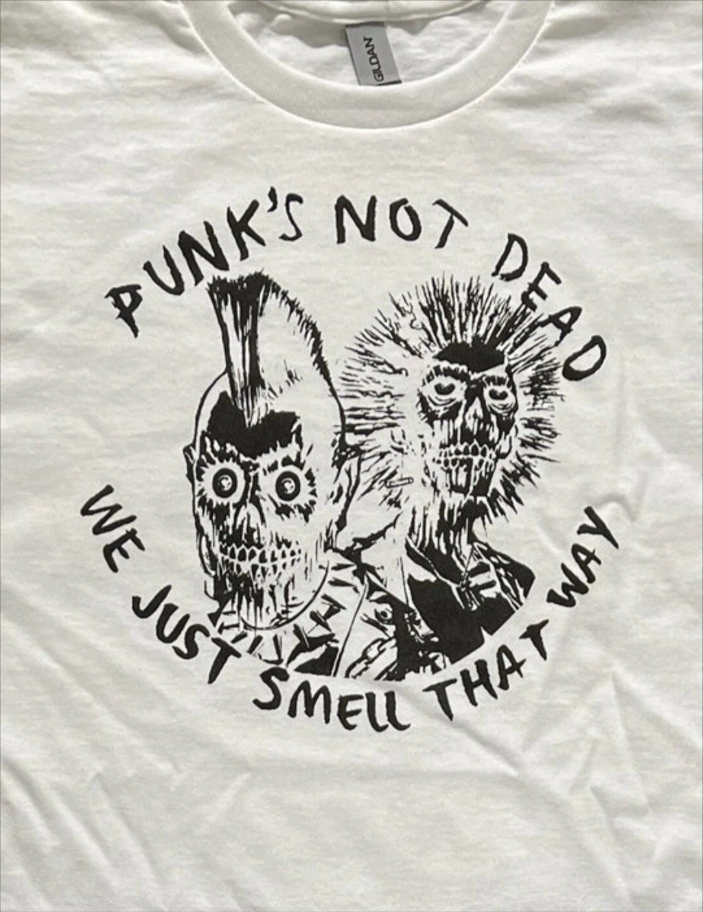 Punks Not Dead funny retro white Size XL unisex T-shirt