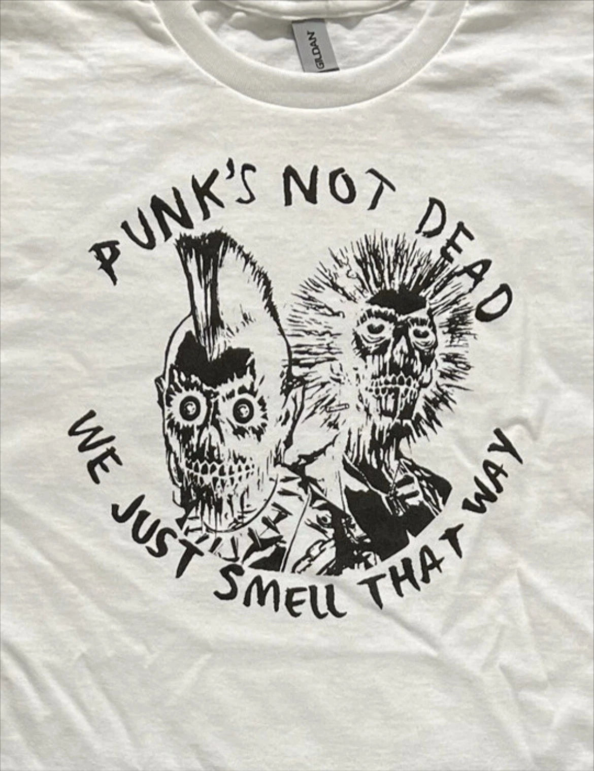 Punks Not Dead funny retro white Size XL unisex T-shirt