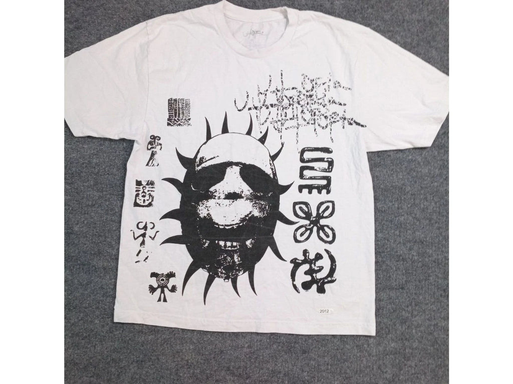 Y2K Chot Graphic T Shirt Men XL White Abstract Face Streetwear Grunge Tee