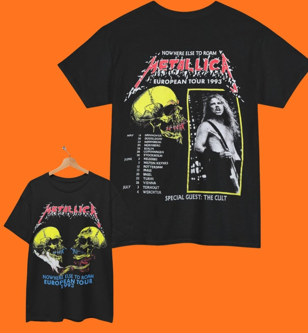 1993 Metallica Nowhere Else To Roam European Tour T-Shirt Double Sided Tee