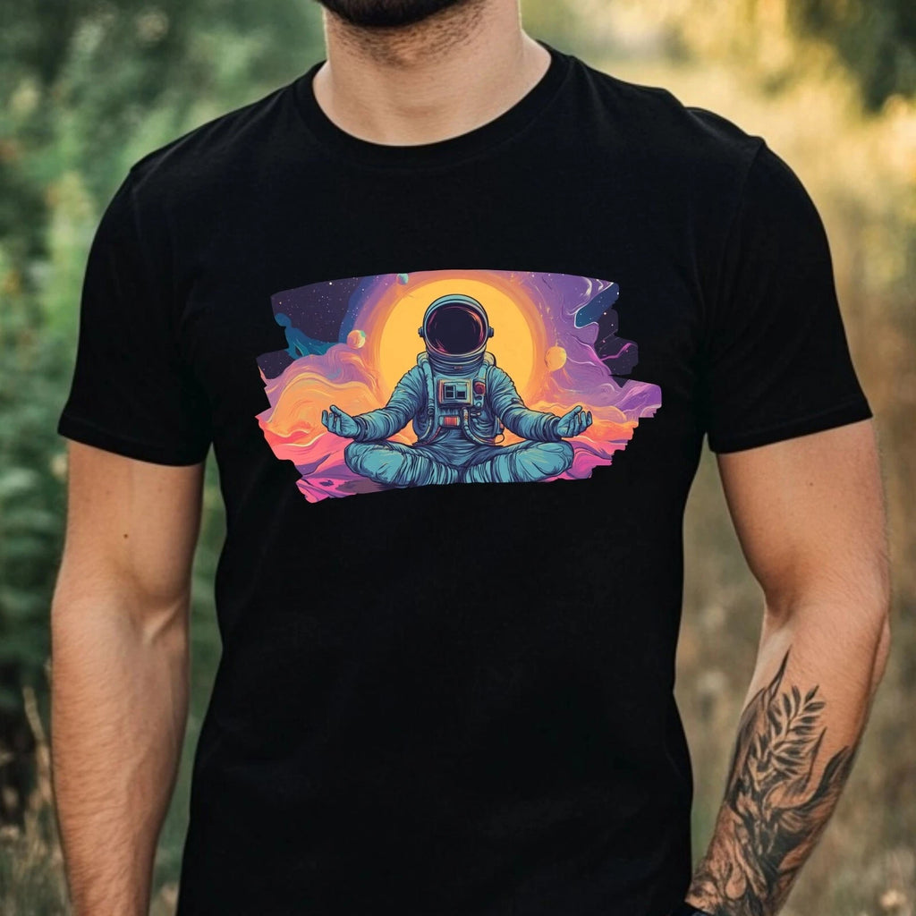 Mens Meditating Astronaut Motif Cotton T-Shirt Size XS to 5XL