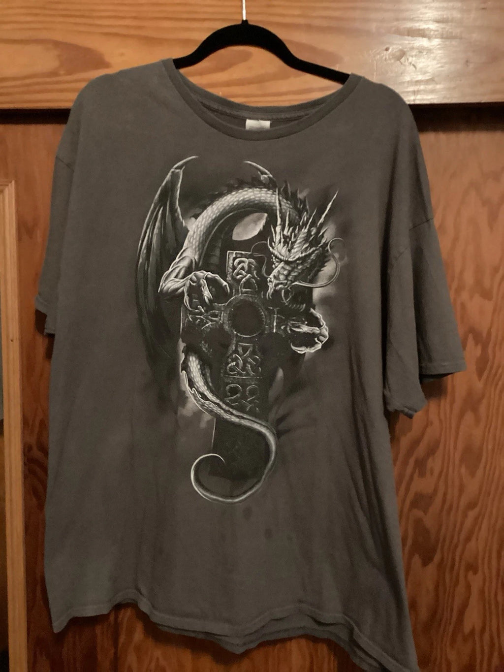 Vintage Y2K Dragon & Celtic Cross Graphic T-Shirt Size XXL
