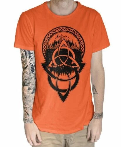 Nœud Celtique Avec Montagnes Modèle Tatouage Hippie Grand Imprimé Homme T-Shirt