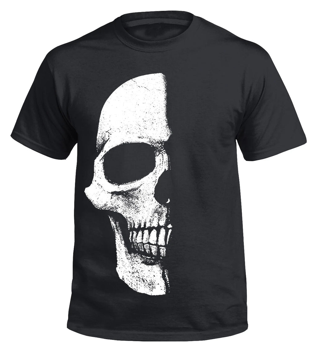 Half Skull Men's T-Shirt/Skeleton/Biker/Tribal/Tattoo/Shadow/Goth/Top/S - XXXXXL