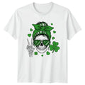 Messy Bun Skull With Shamrock Womens T-Shirt Goth St Patricks Day Holiday Gift