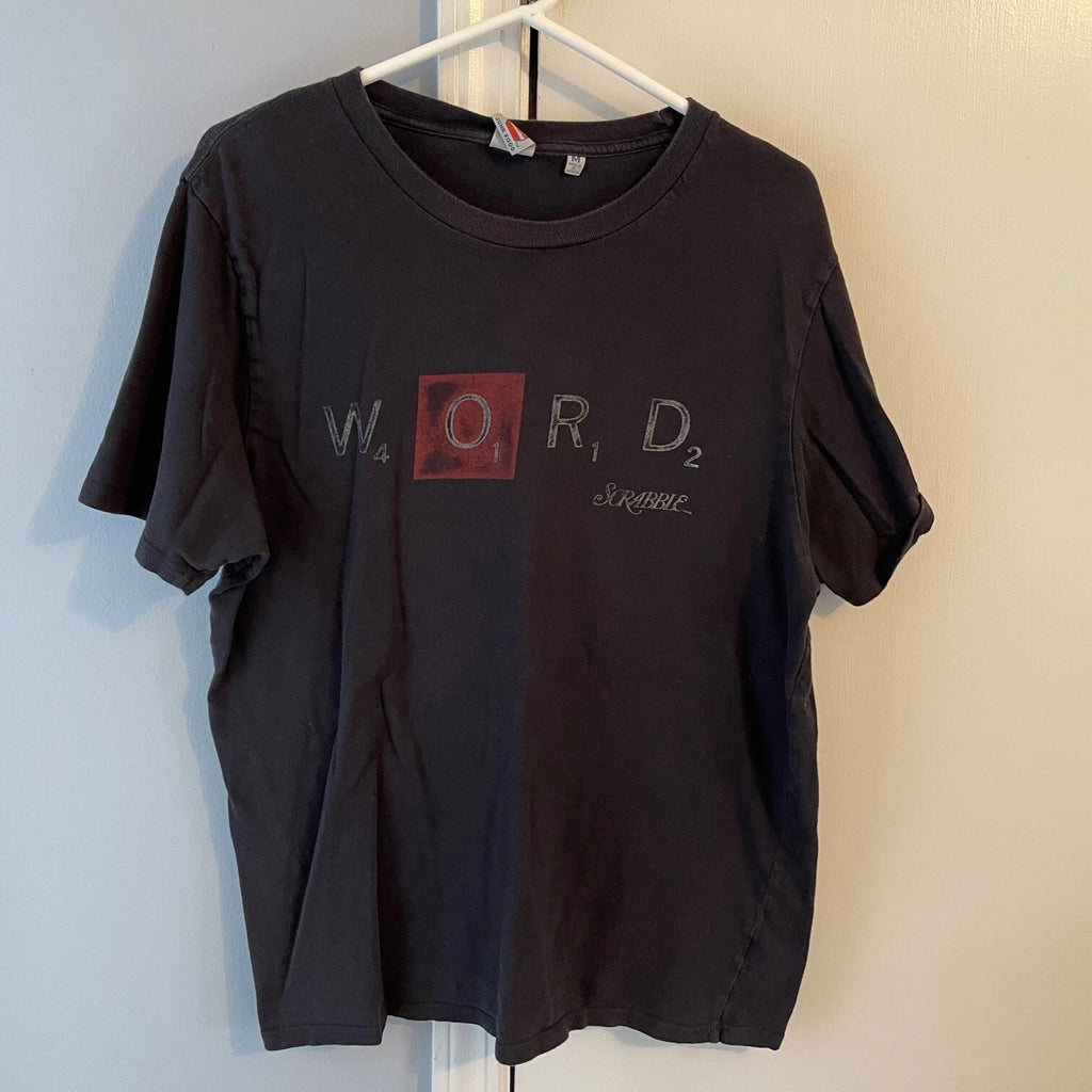 Vintage WORD Scrabble Fan Gamer Game Players Pop Art Graphic T-Shirt Black Sz M