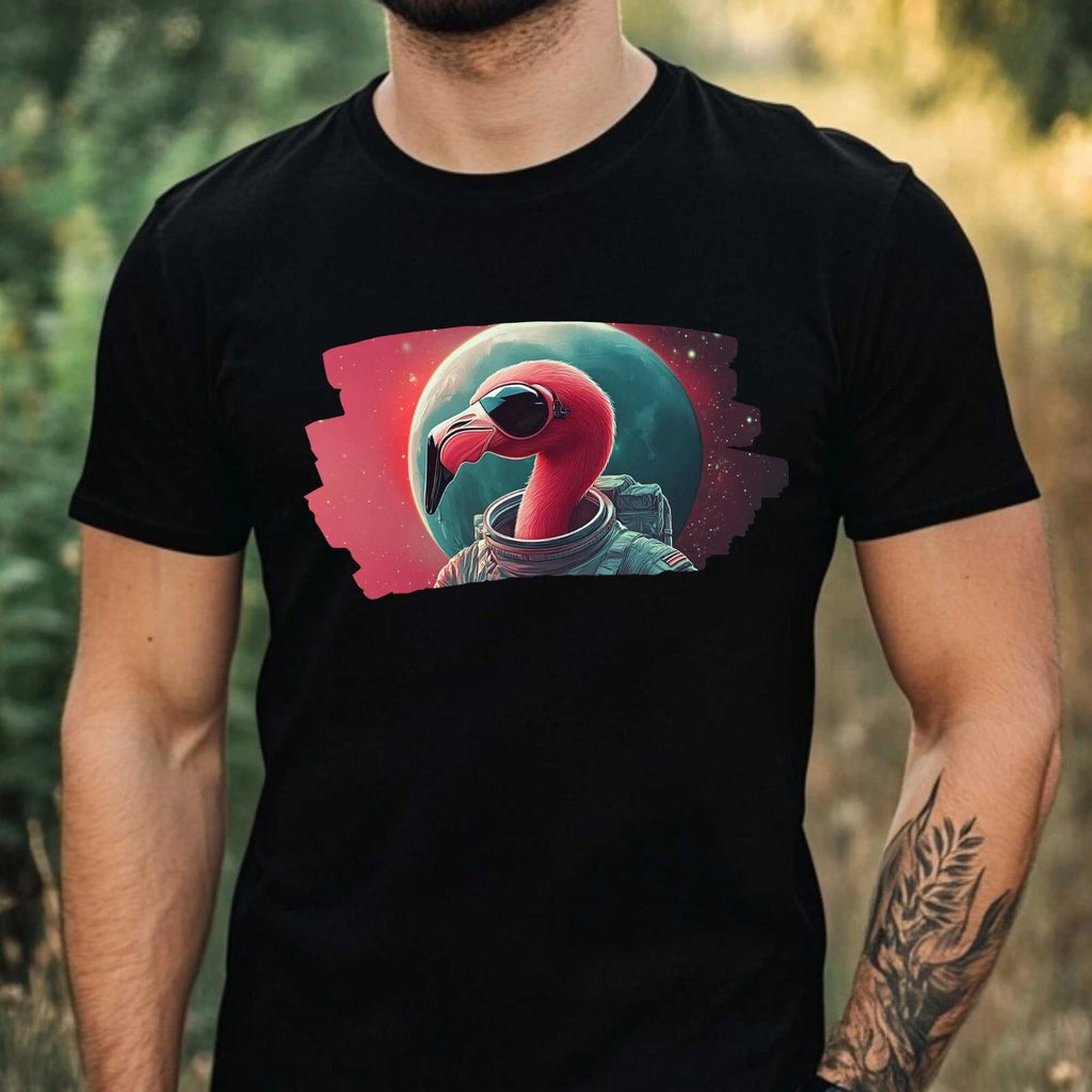Mens Flamingo Astronaut Print Cotton T-Shirt Size XS to 5XL