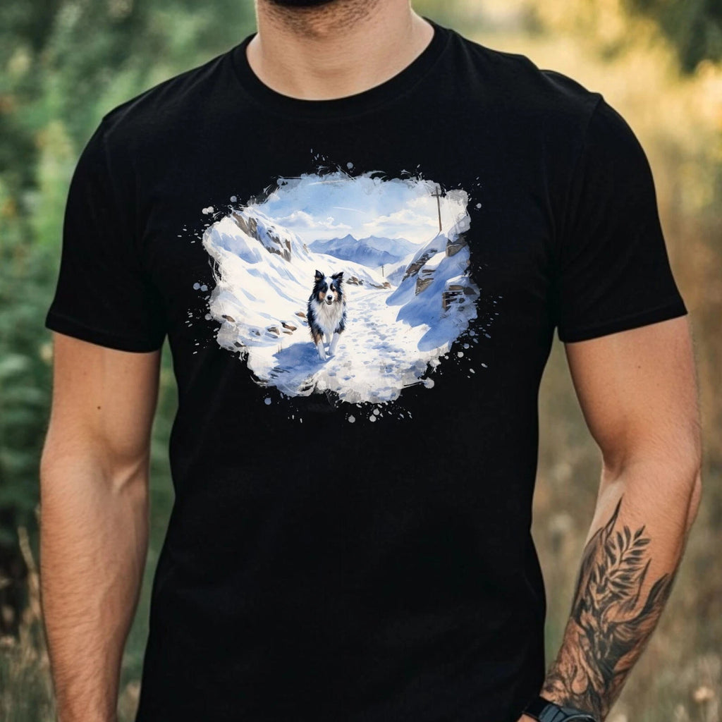 Mens Border Collie Motif Cotton T-Shirt Size XS to 5XL