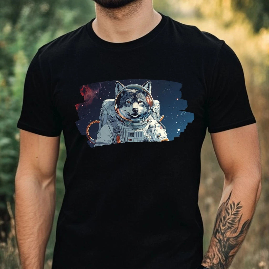 Mens Wolf as Astronaut Print Cotton T-Shirt Size XS to 5XL