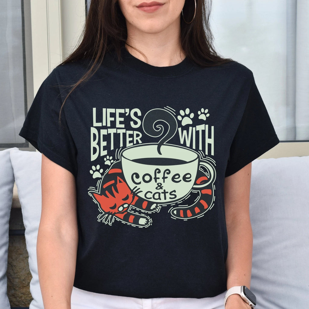 Life is better with coffee and cats Unisex shirt Black Dark Heather