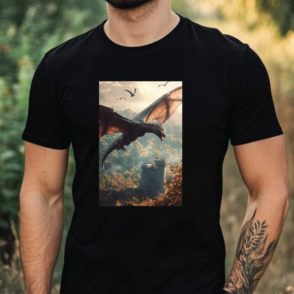 Mens Dark Dragon Motif Cotton T-Shirt Size XS to 5XL