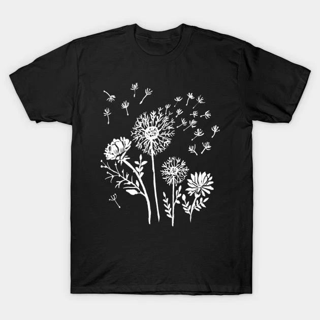 Dandelions & Flowers, Hand Drawn, Hippie, Boho, Nature, Wildflowers T-shirt
