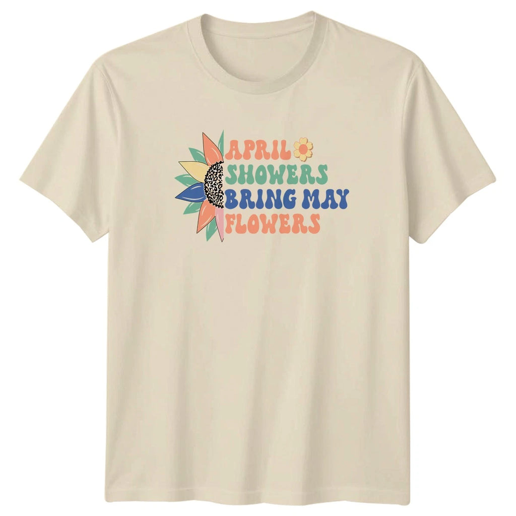 April Showers Bring May Flowers Womens T-Shirt Boho Spring