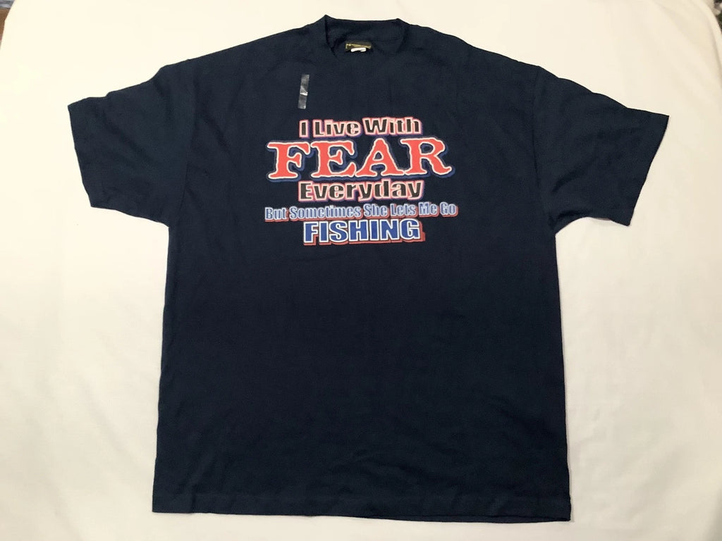 Marshlands Shirt Mens 2XL Blue I Live With Fear Fishing Funny Graphic Quote Tee