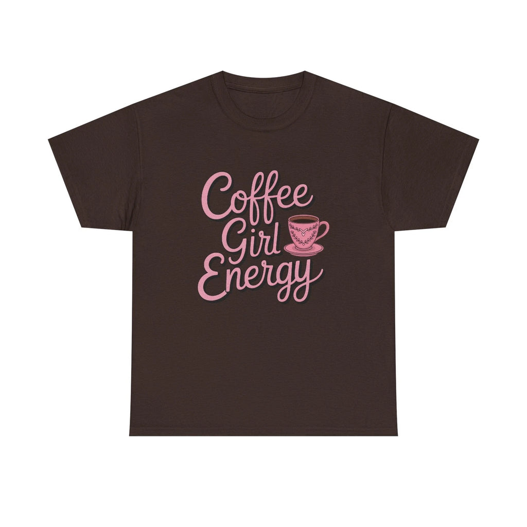 Coffee Girl Energy T-Shirt | Pink Script Coffee Cup Tee