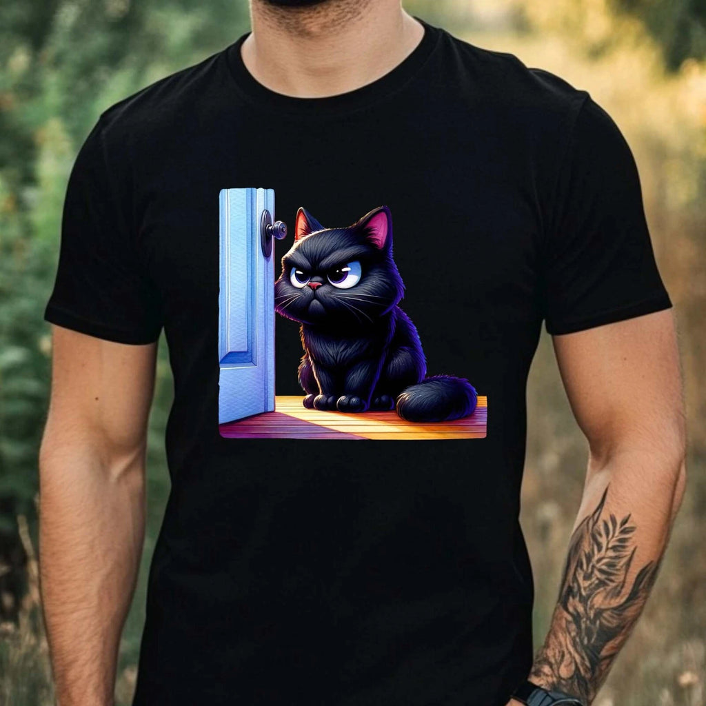 Mens Grumpy Black Cat Print Cotton T-Shirt Size XS to 5XL