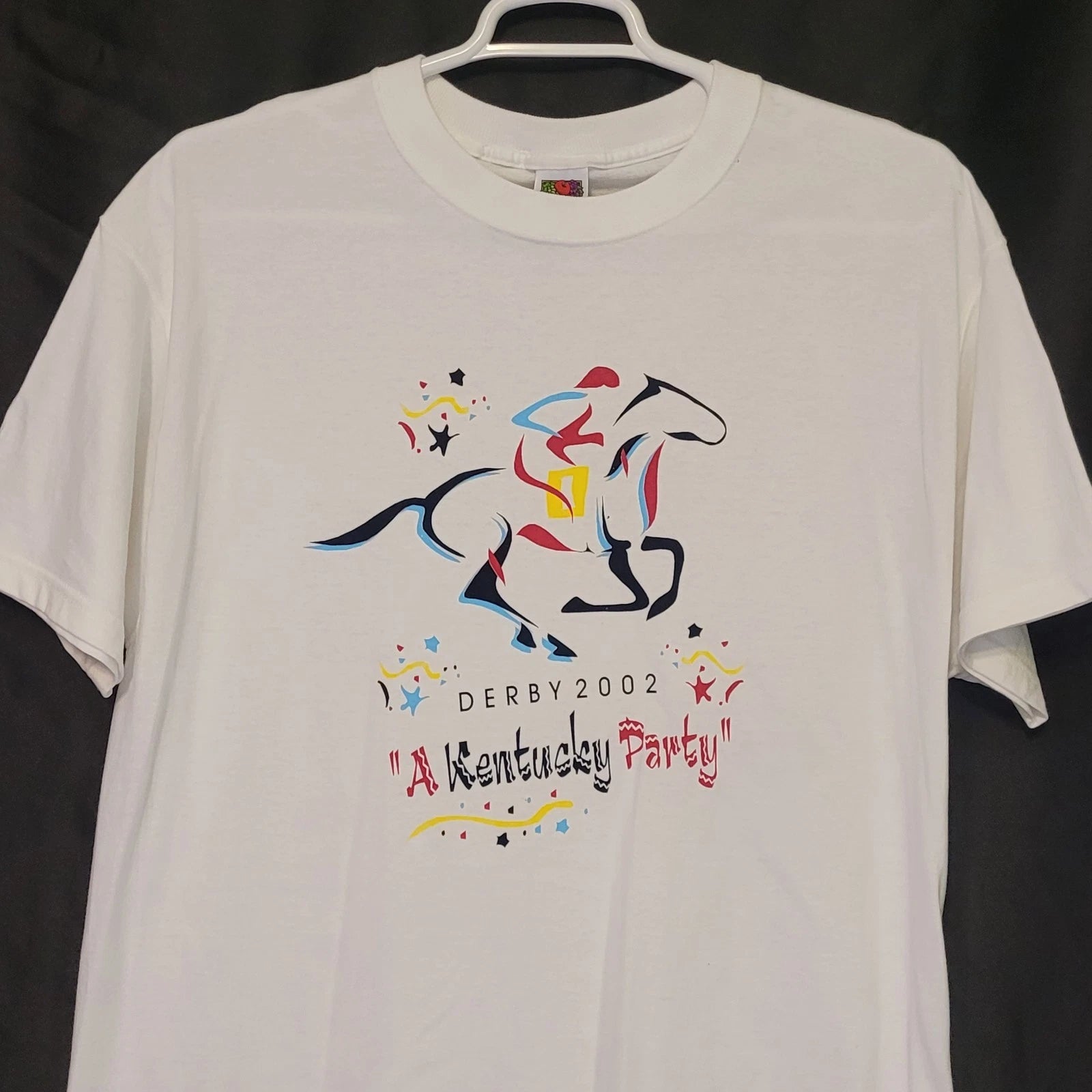 VTG Derby 2002 Kentucky Party White Graphic Crew Neck T Shirt Y2K Adult XL