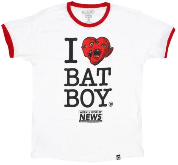 NEW Creepy Co Weekly World News I HEART BAT BOY Ringer TShirt Tee Musical XS-3XL