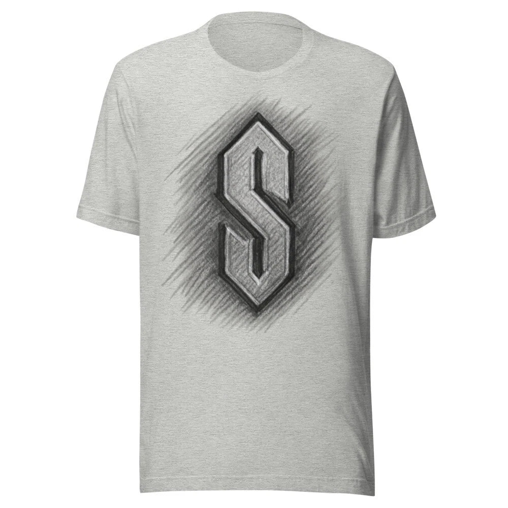 COOL "S" SHIRT  - VINTAGE Y2K  90's - ART GRAFFITTI FUNNY - HEATHER GRAY
