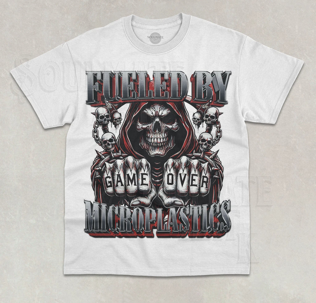 Fueled By Microplastics T-Shirt Funny Meme Evil Skeleton Unisex Graphic Shirt