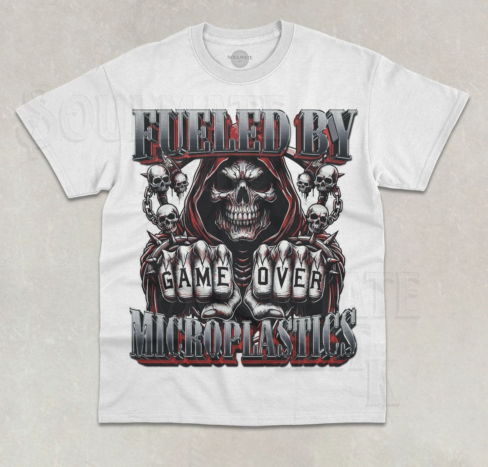 Fueled By Microplastics T-Shirt Funny Meme Evil Skeleton Unisex Graphic Shirt