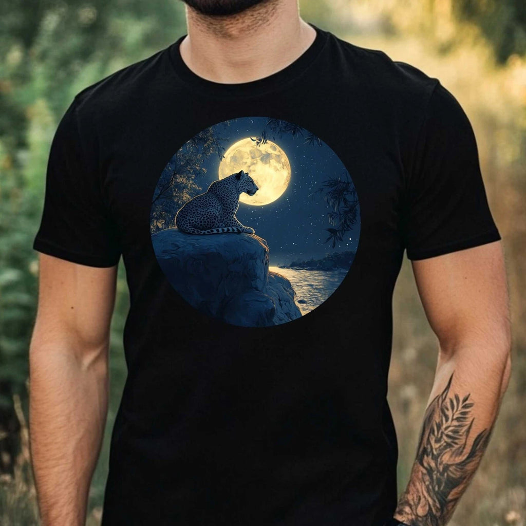 Mens Leopard In Moonlight Motif Cotton T-Shirt Size XS to 5XL