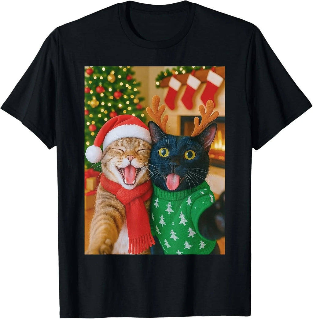 Funny Meme Cat Taking A Selfie Christmas Xmas Lights Unisex T-Shirt