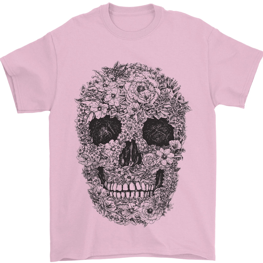 A Skull Made of Flowers Gothic Rock Biker Mens T-Shirt 100% Cotton