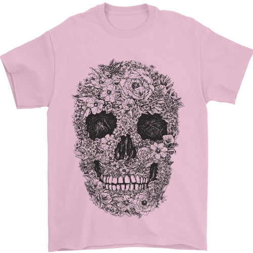 A Skull Made of Flowers Gothic Rock Biker Mens T-Shirt 100% Cotton