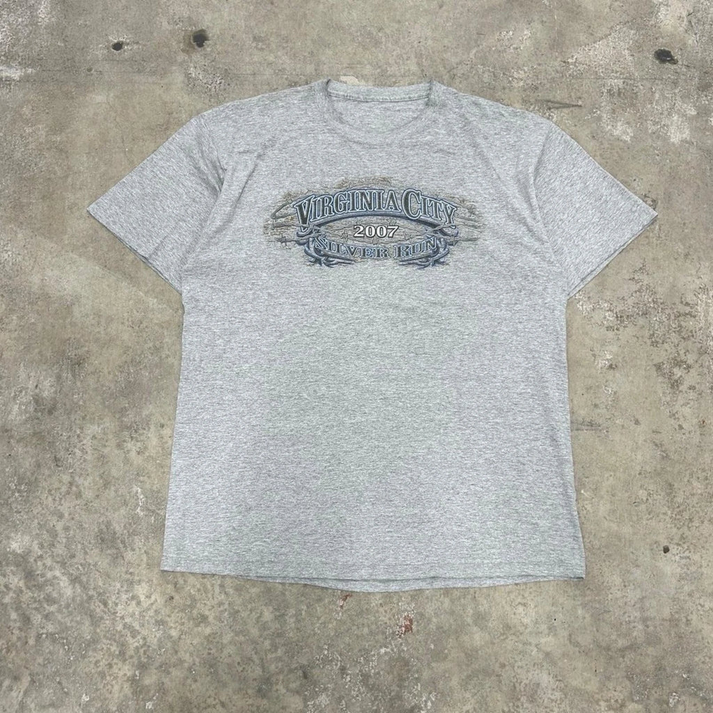 Y2K 2007 Silver Run Grey Biker T-Shirt Size XL