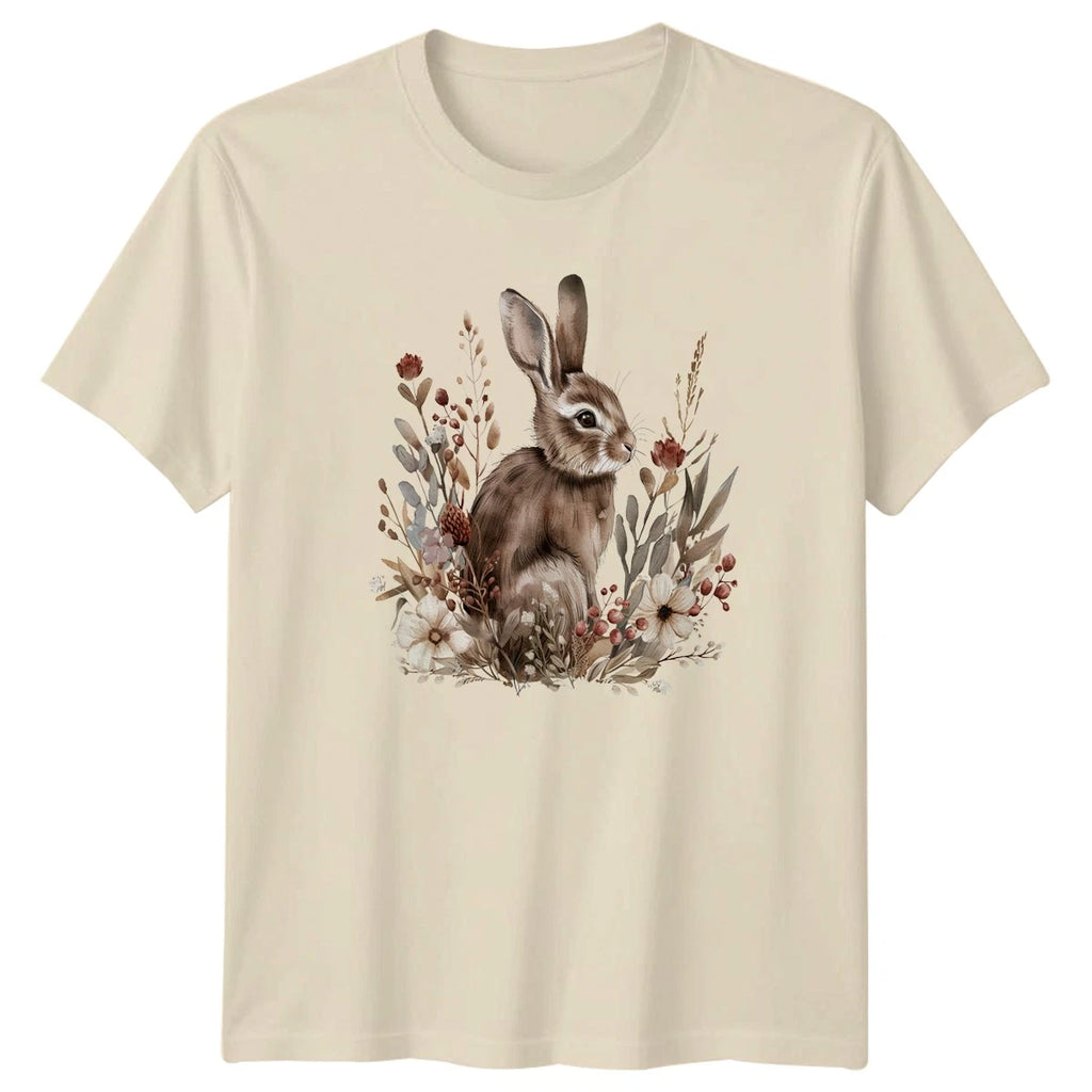 Rustic Rabbit Floral T-Shirt Woodland Nature Gift For Him And Her